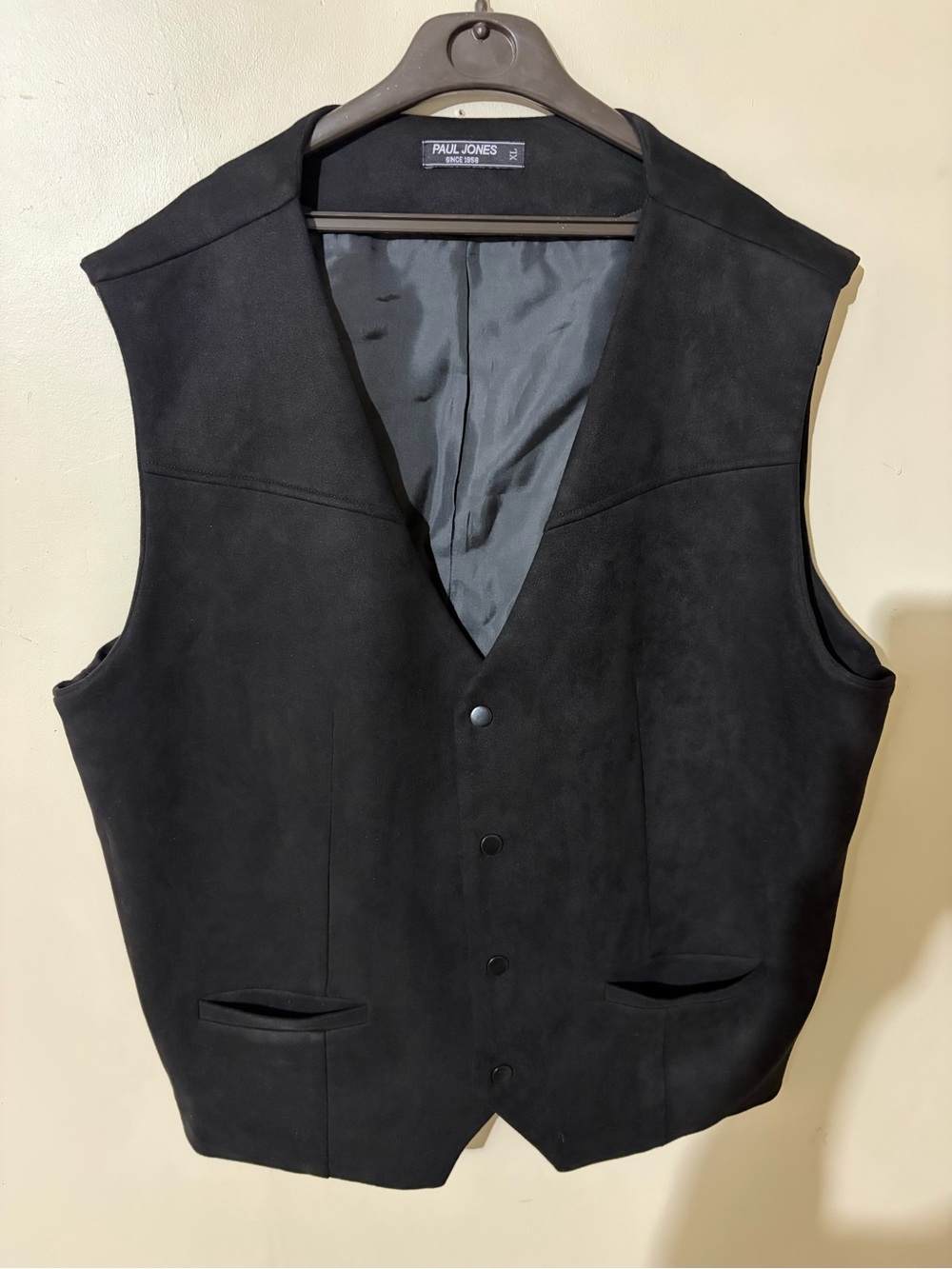 Paul Jones Men's Black Button Front V-Neck Lined Vest XL